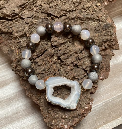 Agate, Hematite, Labradorite and Crystal Quartz Bracelet